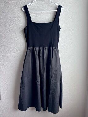LUXELY Azura Black Square Neck Sleeveless Midi Dress Large